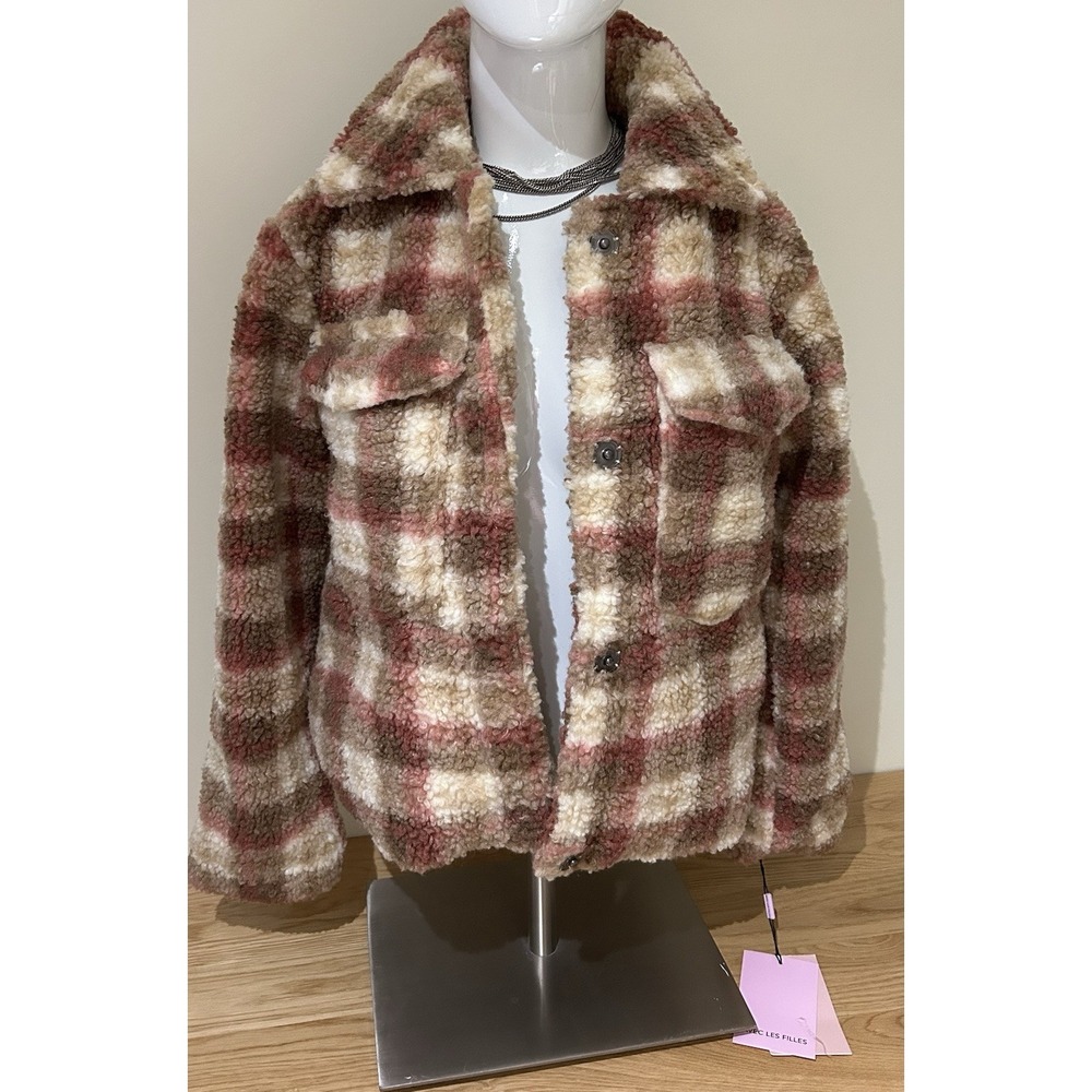 NWT Avec Les Filles Plaid Faux Shearling Trucker Shacket Jacket Womens Size‎ XS